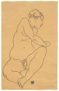 Naken kvinna böjer sig åt vänster av Egon Schiele
