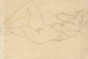 Naken kvinna med händerna bakom huvudet, 1914 av Egon Schiele