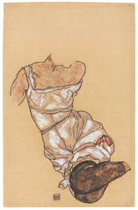 Kvinnlig torso i underkläder och svarta strumpor; Kvinnlig överkropp i underkläder och svarta strumpor, 1917 av Egon Schiele
