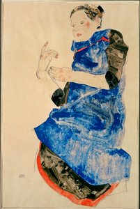 Girl in Blue Apron (akvarell och blyerts) av Egon Schiele