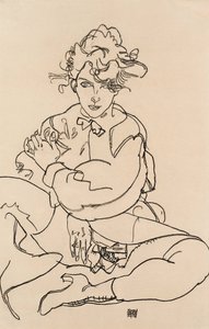 Flicka som sitter med spridda ben, 1918 av Egon Schiele