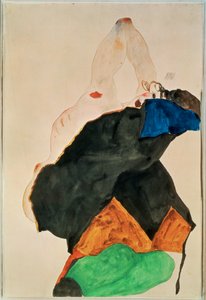 Flicka med upplyft armbåge (akvarell och blyerts) av Egon Schiele