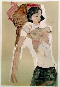 Halvnaken hona. Teckning av Egon Schiele (1890-1918), 1911 Penna och akvarell på papper. Mått: 45,9x31,1cm. Wien, Graphische Sammlung Albertina