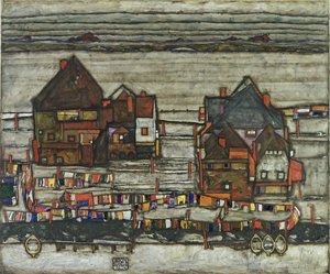 Hus med tvättlinor, 1914 av Egon Schiele