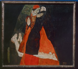 Kardinal und Nonne, Kardinal och nunna ... (olja på duk) av Egon Schiele