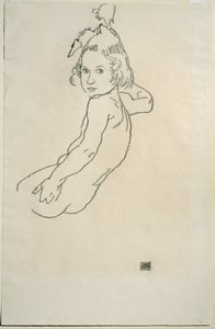 Kinderakt (svart krita på papper) av Egon Schiele