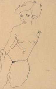 Knästående Kvinna Naken av Egon Schiele