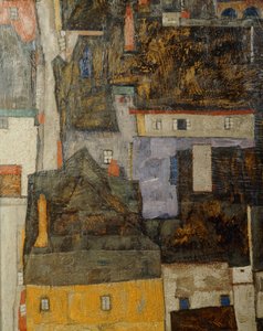 Krumau och der Moldau Krumau vid floden Vltava, Tjeckien ... (olja på duk) av Egon Schiele