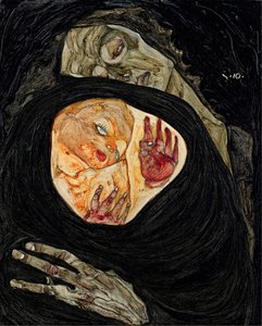 Den döda modern. Målning av Egon Schiele (1890-1918), olja på trä av Egon Schiele