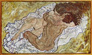 Liebespaar III (målning på duk) av Egon Schiele