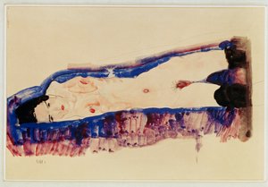 Liggande naken med svarta strumpor ... (akvarell och blyerts) av Egon Schiele