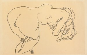 Långhårig naken, framåtlutad, bakifrån; Langhaariger Akt, vornubergebeugt, Ruckenansicht, 1918