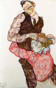 Älskare - Schiele, Egon (1890-1918) - 1914-1915 - Svart krita, Gouache på papper - 47,4x30,5 - Leopold Museum, Wien av Egon Schiele