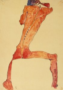 Mannerruckenhaut (penna och akvarell) av Egon Schiele