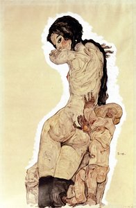 Mamma och barn. (Mamma och barn). Verk av Egon Schiele (1890-1918), akvarell och gouache på papper av Egon Schiele