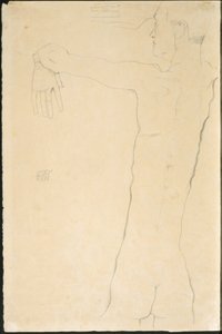 Naken man med upphöjda armar (recto) av Egon Schiele