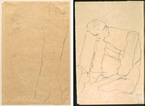 Naken man med upphöjda armar (recto) Sittande man (verso) av Egon Schiele