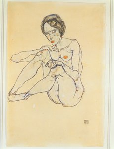 Naken kvinnaGouache, akvarell och blyerts. Signerad och daterad nere till höger (gouache, akvarell  blyerts) av Egon Schiele