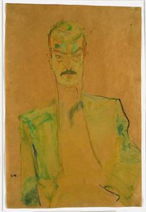 Naken på färgat tyg, 1911 (wc och penna med gouache på papper) av Egon Schiele