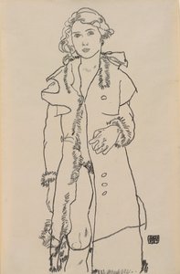 Naken med pälsklippt päls; Naken flicka med pälsklippt päls, 1917 av Egon Schiele