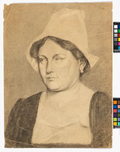 Porträtt av en kvinna med holländsk huva av Egon Schiele