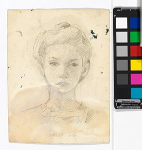 Porträtt av en flicka; baksidan: djurteckningar av Egon Schiele