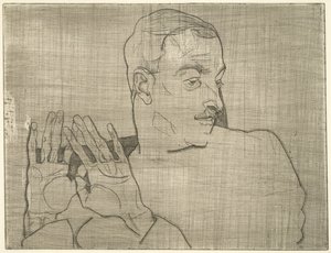 Porträtt av Arthur Roessler, 1914 (torrnål) av Egon Schiele