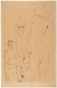 Schiele med nakenmodell före spegeln, 1910