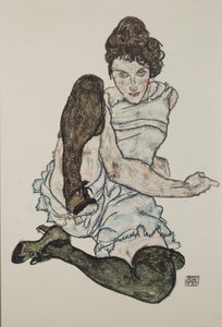 Sittande kvinna med uppdragna ben, 1917 av Egon Schiele