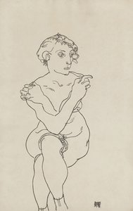 Sittande kvinna naken, armar och ben i kors, 1918