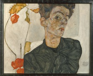 Självporträtt med lanterninfrukter ... (olja och akvarell på duk) av Egon Schiele