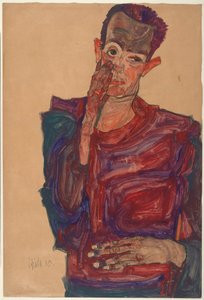 Självporträtt med ögonlocket neddraget, 1910 av Egon Schiele