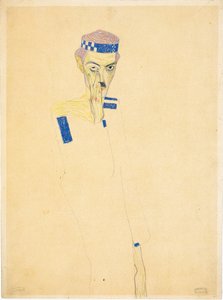 Självporträtt med blårutigt pannband, 1909. av Egon Schiele