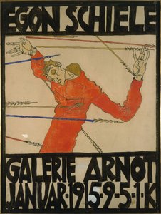 Självporträtt som Saint Sebastian, affischdesign för am-utställningen på Galerie Arnot, 1914 (gouache, svart krita och bläck på kartong)