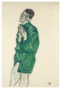 Självporträtt i grön skjorta med slutna ögon, 1914 av Egon Schiele