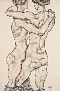 Omfamnande nakna flickor av Egon Schiele