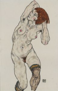 Stående naken i svarta strumpor, 1917 (wc och kol på papper)