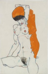 Stående naken med en orange trasa. 1914