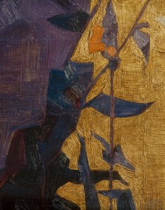 Stiliserad blomma mot en dekorativ bakgrund ... (brons) av Egon Schiele