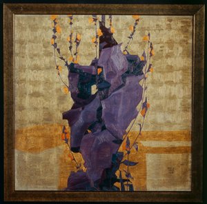 Stiliserad blomma mot en dekorativ bakgrund ... (brons) av Egon Schiele