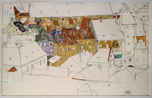 Den gula staden (gouache, akvarell och blyerts) av Egon Schiele