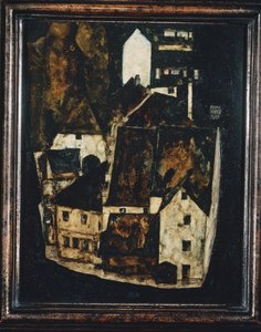 Tote Stadt III - Död stad III ... (olja och akvarell på trä) av Egon Schiele