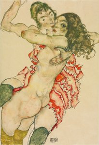 Två kvinnor som omfamnar varandra av Egon Schiele