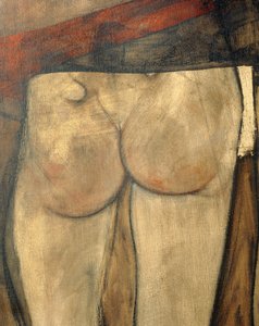 Kvinnlig nakenbild med axelscarf, fragment ... (olja på duk) av Egon Schiele