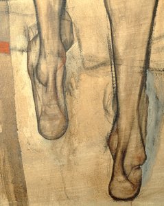 Kvinnlig naken med axelhalsduk, fragment ... (målning på duk) av Egon Schiele