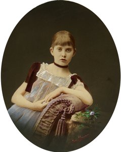 Porträtt av en flicka. Silvergelatinfotografi, Gouache av Egor Maximovich Ovcharenko (?-1902) av Egor Maximovich Ovcharenko