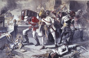 Brittiska och indiska trupper plundrar Kaisarbagh under erövringen av Lucknow i mars
