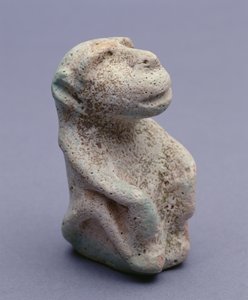 Baboonstatuett, från Hierakonpolistemplet, huvuddepån, tidig dynastisk period, 1:a-2:a dynastin (glaserad fajans) (se även 113908)