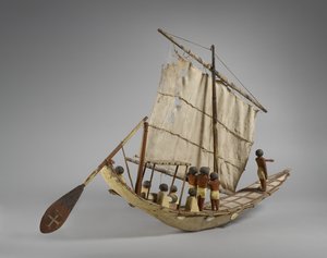 Modell av gravbåt, från Beni Hasan, troligen från Mellersta riket, ca 2060-1786 (blandad media) (se även 107032)