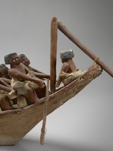 Modell av begravningsbåt från Beni Hasan, troligen från Mellersta riket, ca 2060-1786, detalj i blandad media av 107032 av Egyptian
